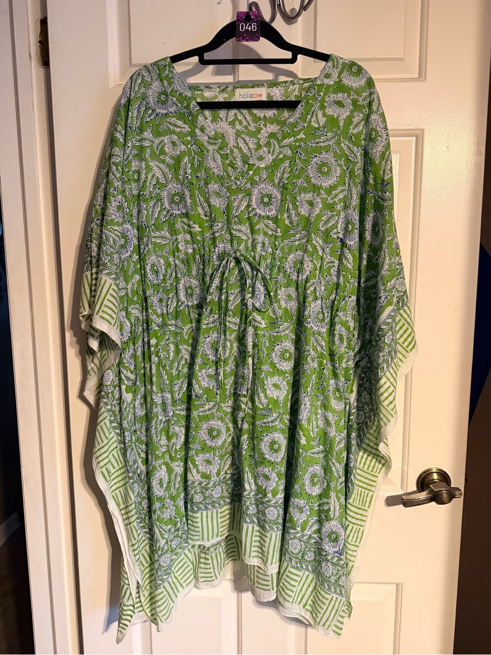 Green Floral Kaftan Tunic with Drawstring